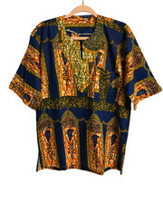 Dashiki African Shirt Short Sleeve Vibrant Cctton Geometric Design 2Xl New