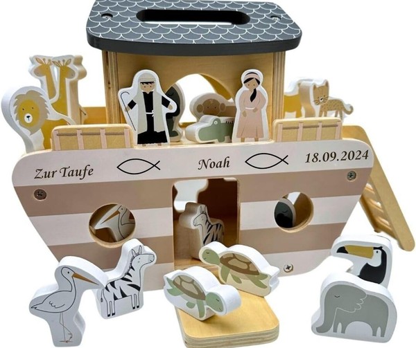 Tryco Arche Noah Aus Holz – Personalisierbar Mit Namen Zur Taufe-image
