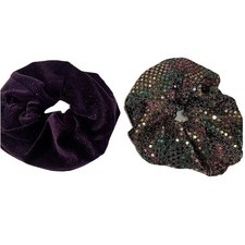 2 Vtg Scrunchies 80s 90s Purple Velvet Sparkle Multi Se