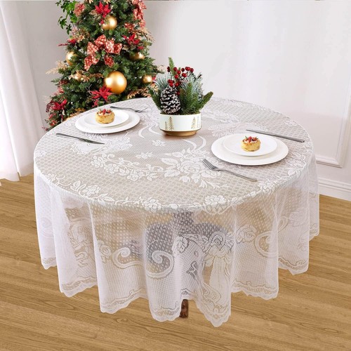 Christmas White Vintage Embroidered Lace Tablecloth Table Cloth Cover Xmas Party - Picture 50 of 58