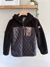DKNY JEANS Black Quilted Jacket Coat With Leopard Print Size Kids L Or Adult XS