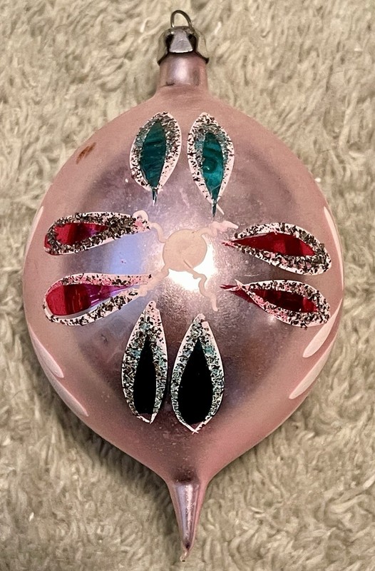 Vintage Teardrop Christmas Ornament Pink Hand Painted 4" Tall Poland