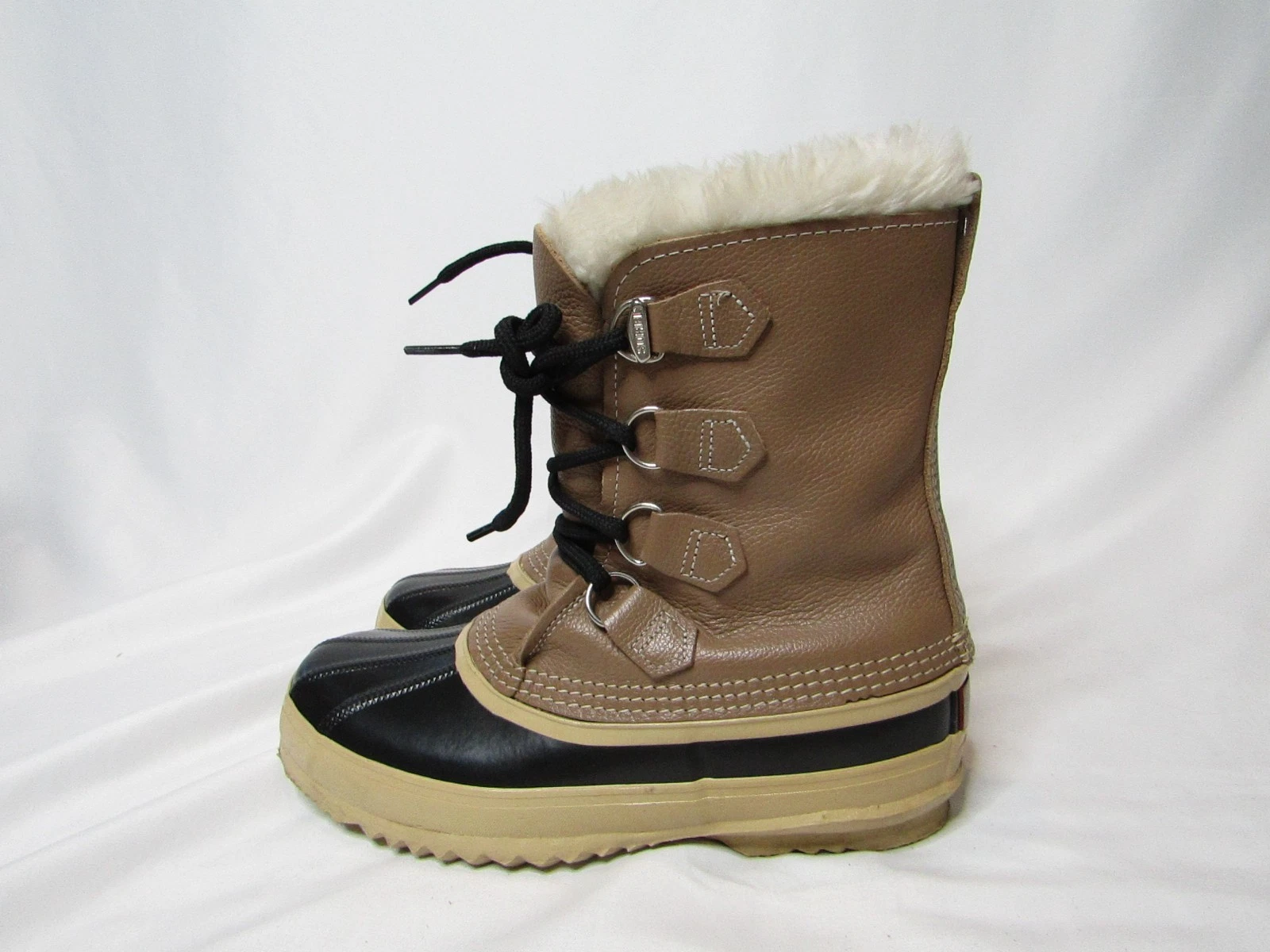 Sorel Womens Size 8 M Brown Black Leather / Rubber Waterproof Snow Rain Boots