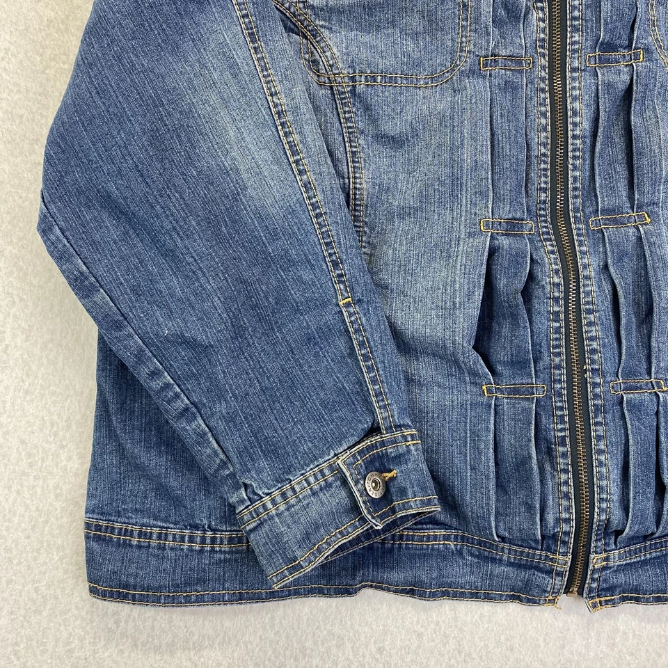 Tommy Hilfiger Chaqueta Mujer 2X Azul Denim Cremallera Frontal Western Jean Bolsillos Y2K Foto 3 de 4