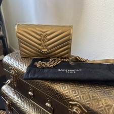 Authentic Saint Laurent YSL Envelope Cassandra Wallet On Chain Gold, Leather.