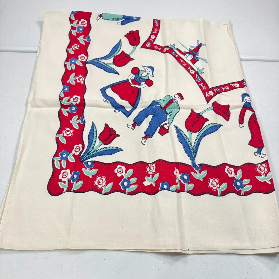Mantel estampado vintage rojo azul niña holandesa molino de viento floral 50x60 Foto 2 de 4