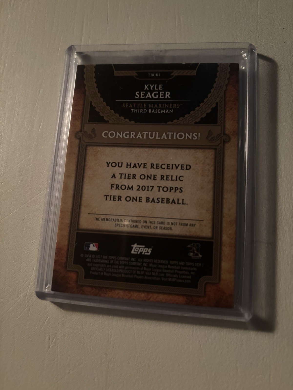 2017 Topps Tier One Kyle Seager Game Used Jersey Card /331 view 2