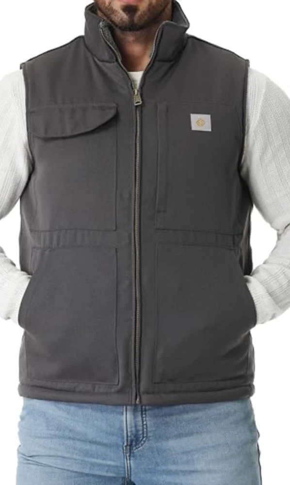 URBAN OUTDOOR Mens Large Gray Sherpa Lined Workwear Utility Vest Tactical Style