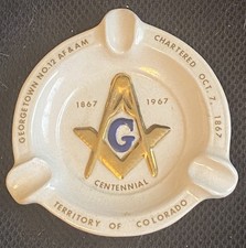 Vintage Freemason Georgetown CO. No.12 Centennial Ceramic Masonic Ashtray