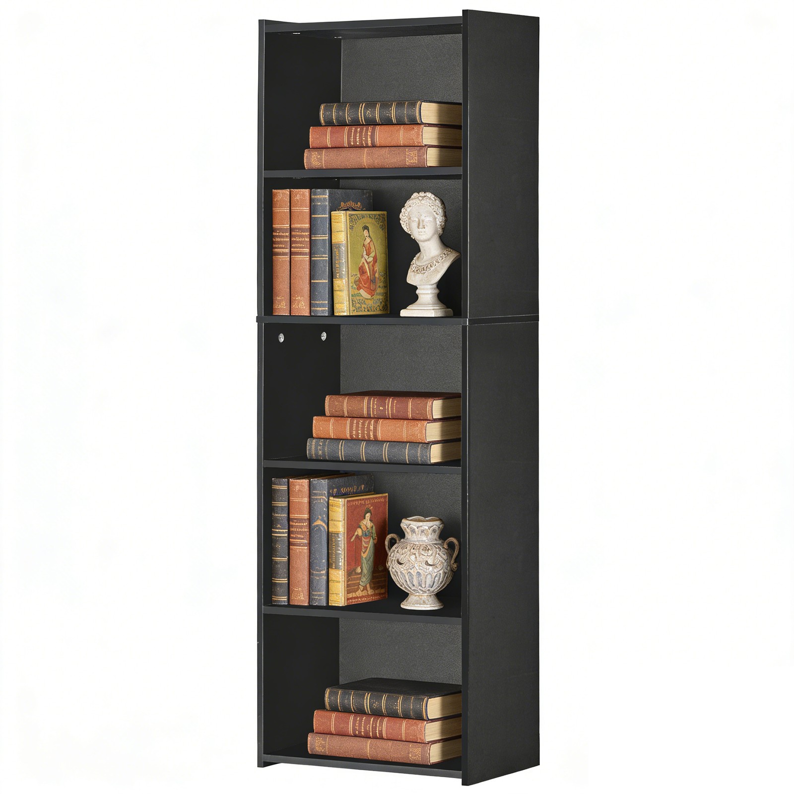 5-Tiers Bookshelf Bookcase Narrow Display Storage Organizer 15.8"x9.5"x52" Black