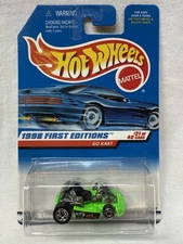 Hot Wheels #651 1998 First Editions 21/40 GO KART Green w/Chrome 5 Sp-Front MW