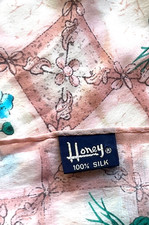 VINTAGE 100 SILK HONEY PINK BLUE FLORAL MADE IN JAPAN RECTANGULAR NECK SCARF