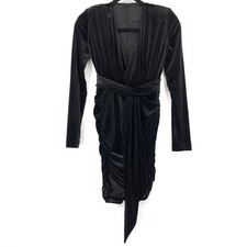 House Of CB London Farrah Deep V Velvet Mini Dress Womens XS Black Long Sleeve