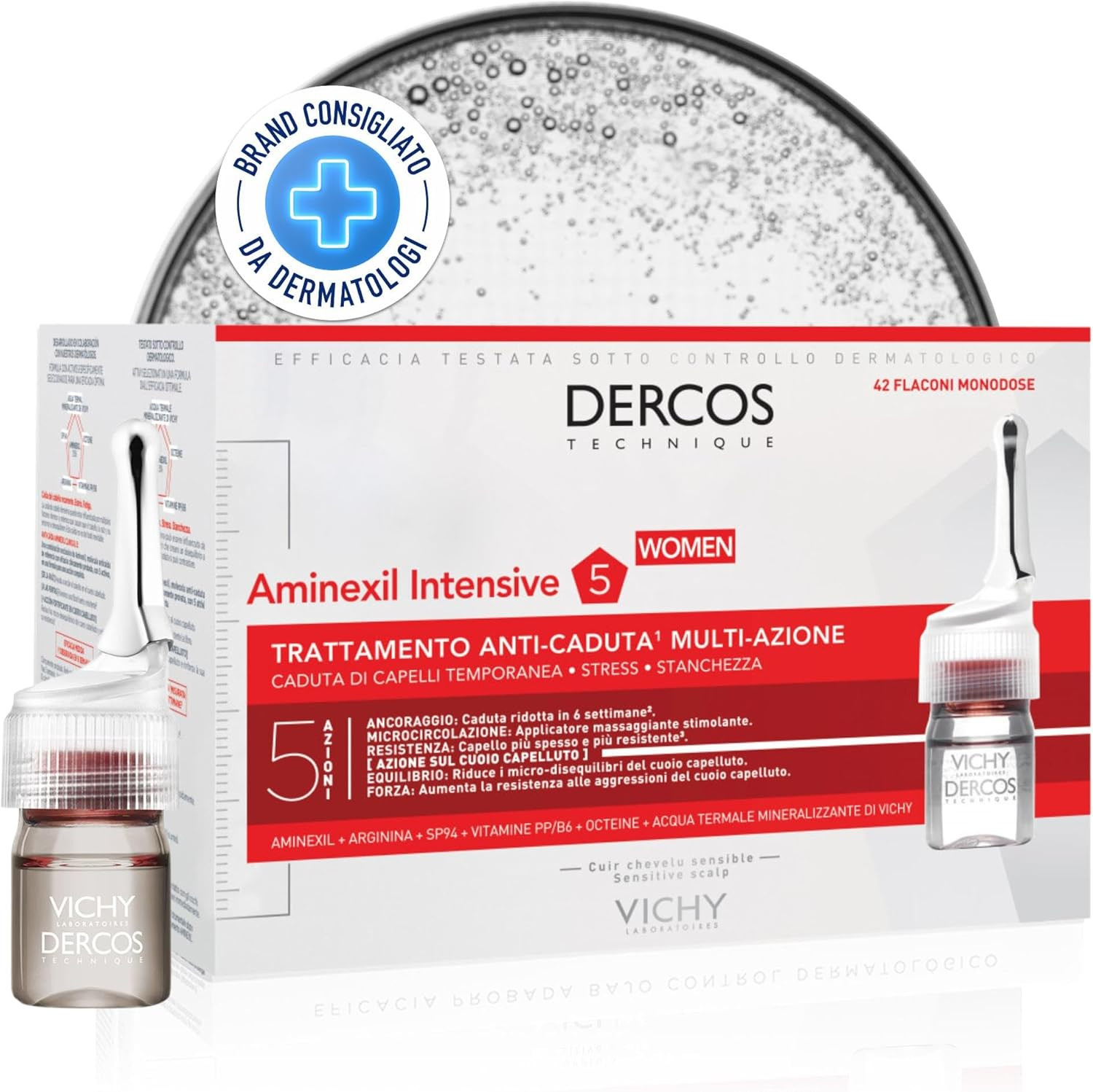 Vichy Dercos Aminexil, Trattamento Intensivo Anticaduta per Donna, Capelli Più F