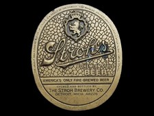 MJ07153 NOS VINTAGE 1970s STROH'S BOHEMIAN STYLE BEER BELT BUCKLE