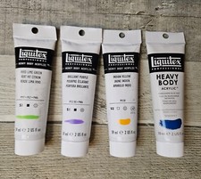 4 Liquitex Heavy Body Acrylic Paint Manganese Blue Lime Green Indi Yellow Purple