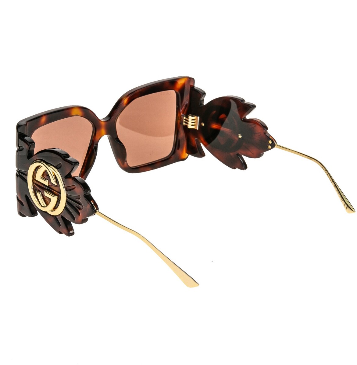 【送料,関税込】GUCCI サングラス GG0535S GUCCI 0535 Gold Brown Leaf Oversized Mask Fashion Sunglasses