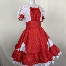 Square Dance DRESS Vintage Red White Floral Lace Trim VINTAGE