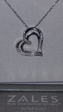 ZALES Jewelers Sterling Silver Heart Shaped Diamond Necklace (18 Inch) SRP $100