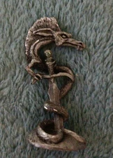 Vintage Hudson Pewter Dragon Serpeny With Sword Figure Statue 2-1/2 Inches Tall