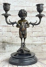 LRG Art Deco Mythology Satyr Atanding on Turtle Bronze Sculpture Good Luck Charm