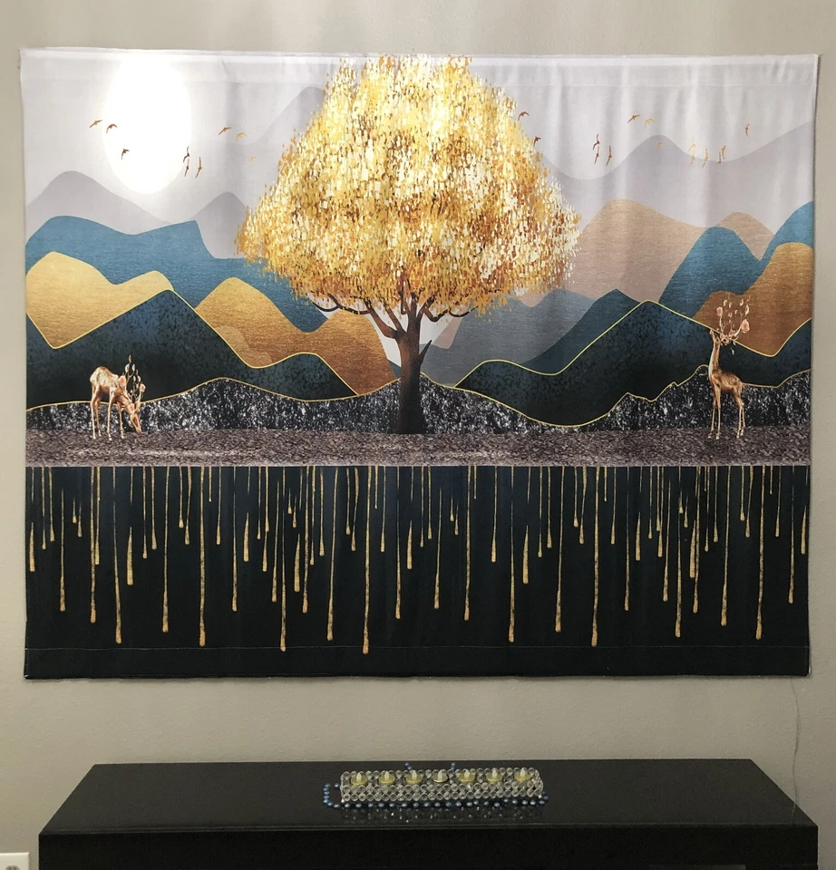 Arte de pared abstracto negro dormitorio naturaleza montaña habitación tapiz obra de arte Foto 2 de 4