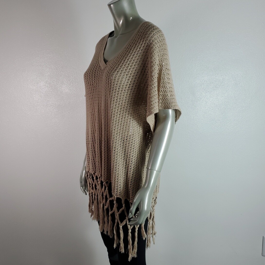 Cabi 292 Pullover Fling Fringe Crochet Sweater Medium VNeck 100