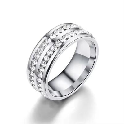 Ring Ehering Gold Stahl Größe Silber Edelstahl Eternity Diamant Neu