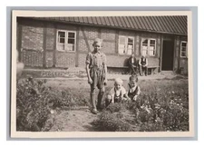 3 Children with Grandparents - Farm - Vintage Photo 1930s