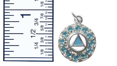 AA Symbol w/ Blue Enamel Inlay and 12 Blue CZ Pendant #961 Chain