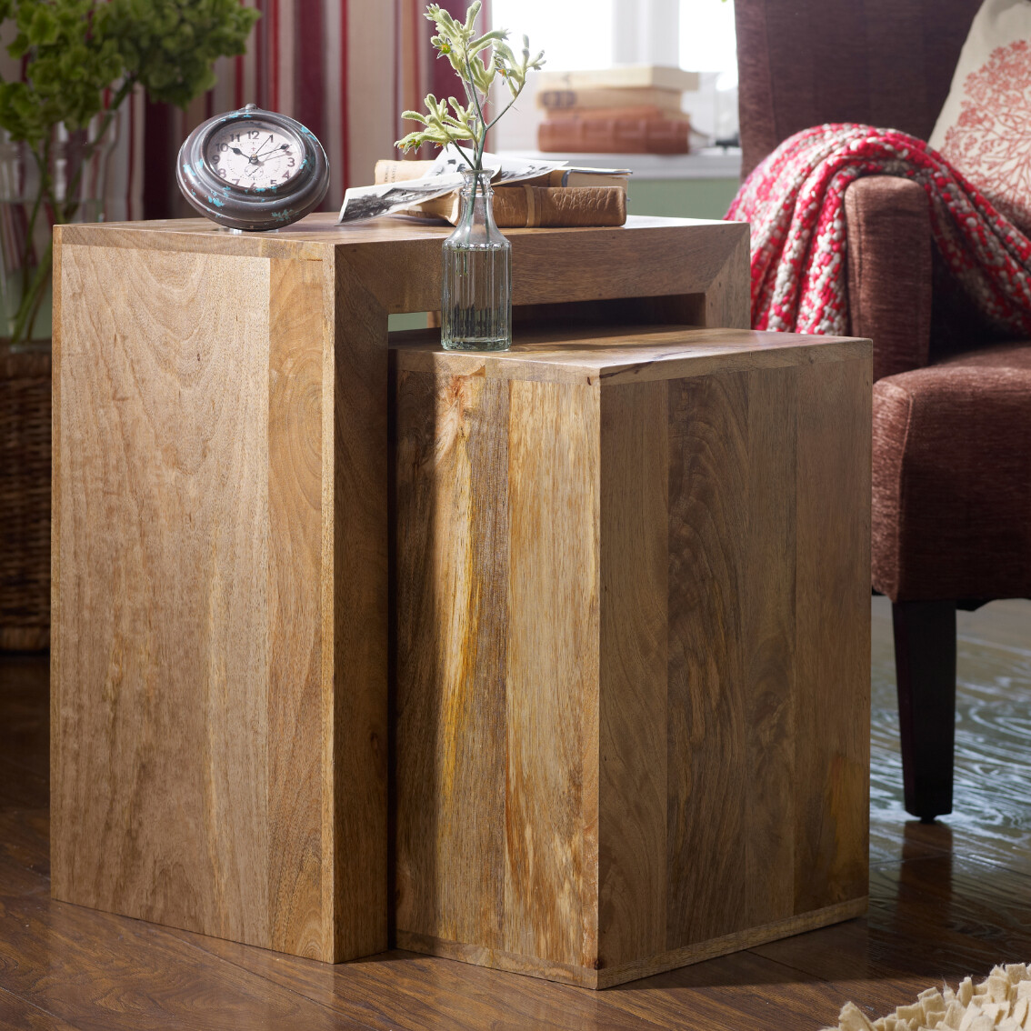 SOLID MANGO WOOD LIGHT DAKOTA CUBE NEST NEW INDIAN FURNITURE