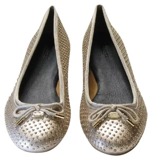 COACH Shoes Lara Studded Metallic Nude Dull Gold Ballet Flats 185 5.5M