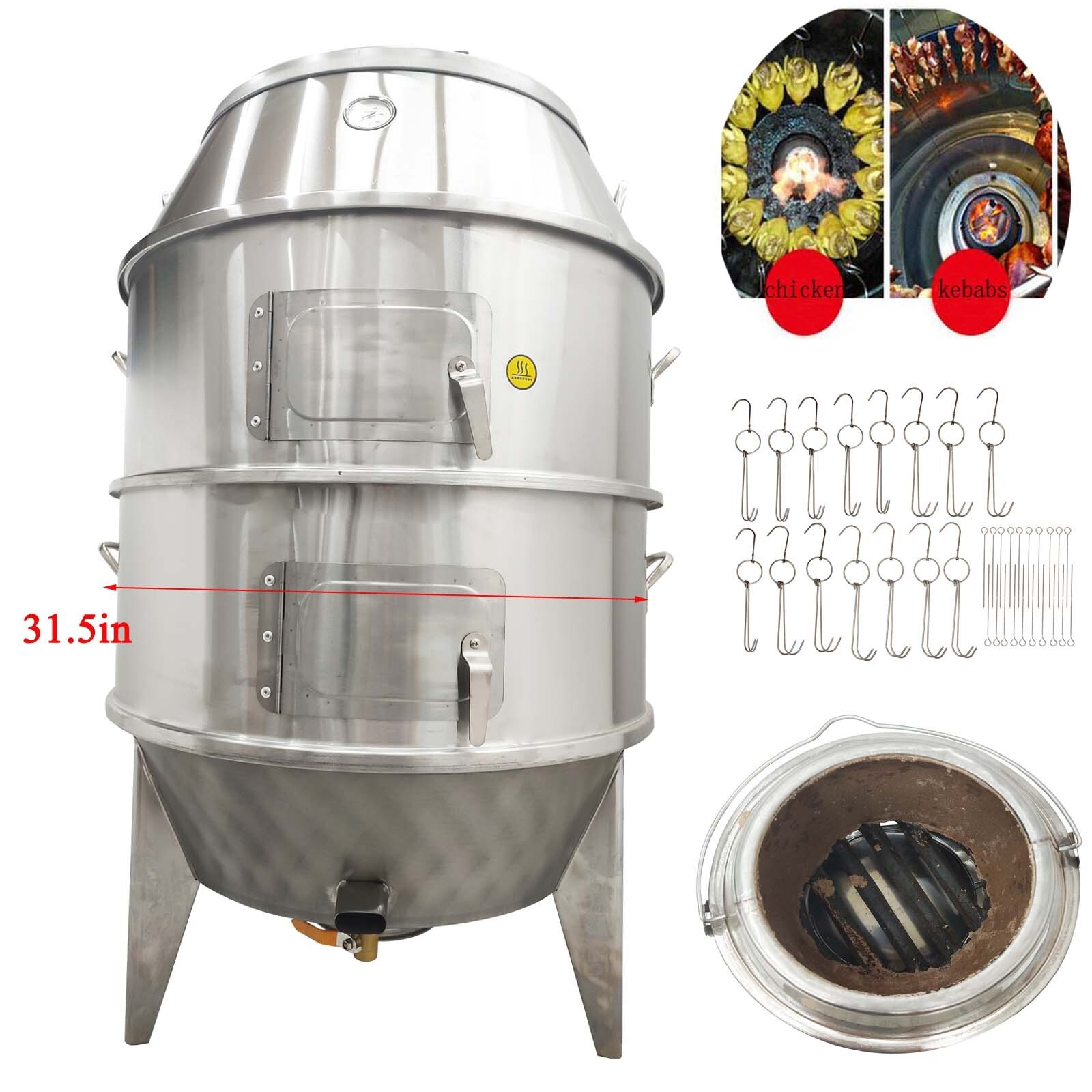 Commercial Charcoal Roast Duck Oven Dia 31.5in Stainless Steel Barbecue Roaster