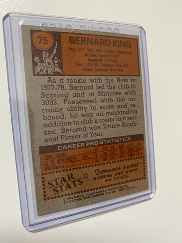 1978-79 Topps # 75 BERNARD KING Rookie Card - Picture 2 of 3