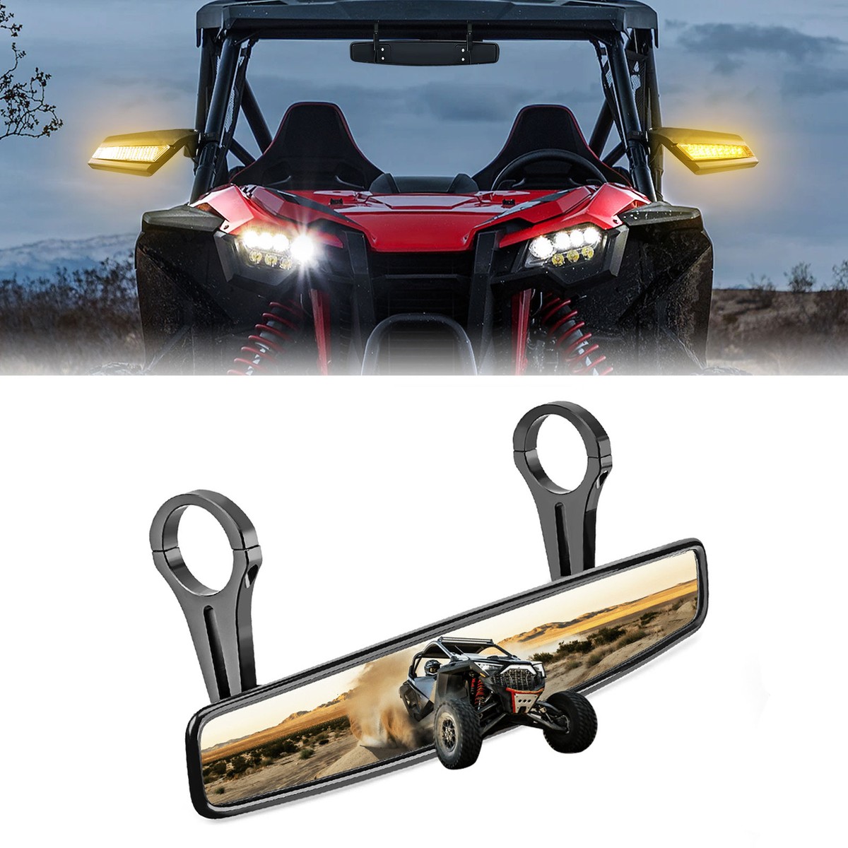 UTV ATV Rear View Side & Center Mirrors 2" Roll Bar For Honda - Foto 10