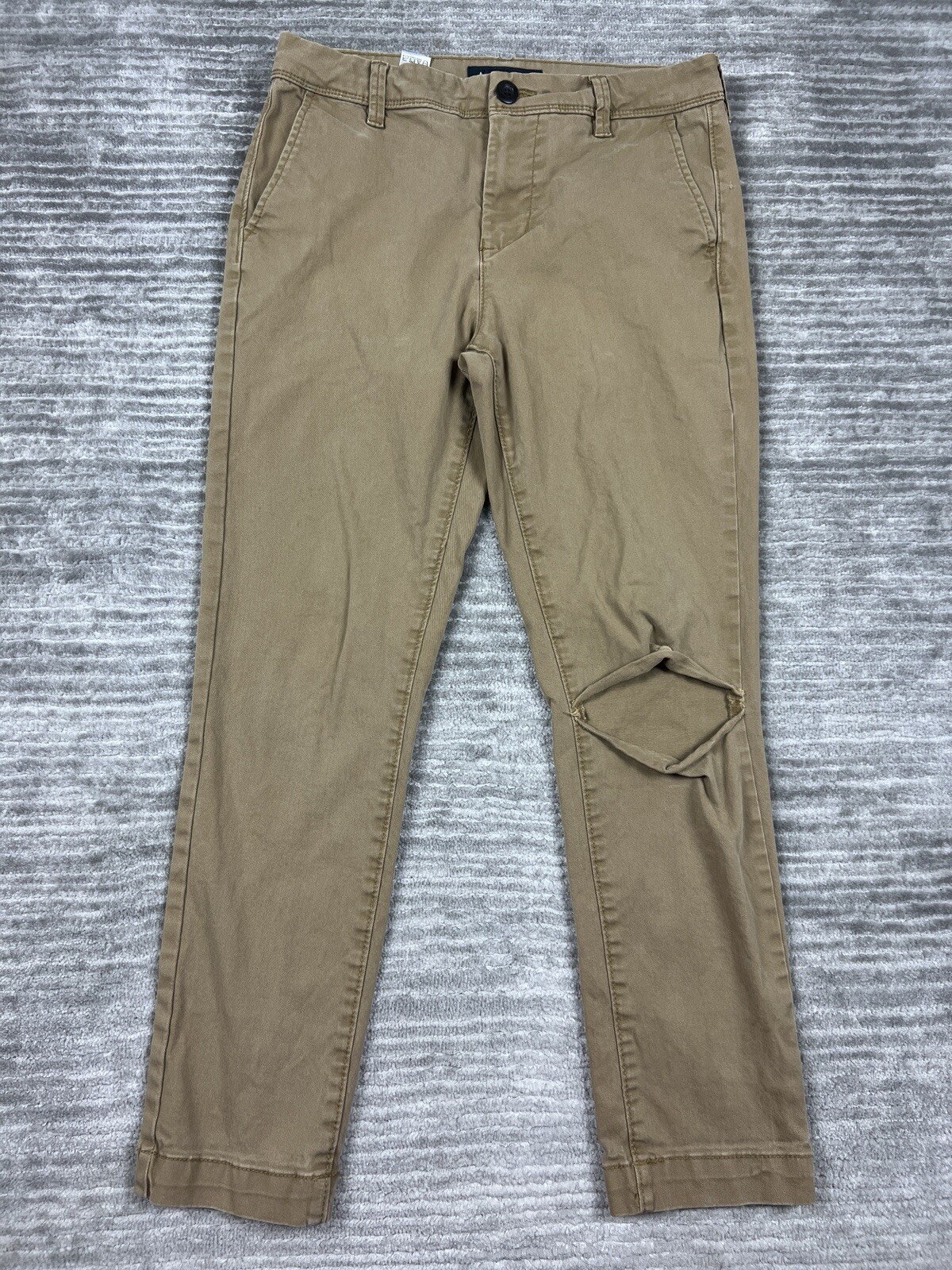 Aeropostale Pants Mens 27/28 Beige Skinny Cotton Blend Destroyed Knee Chino