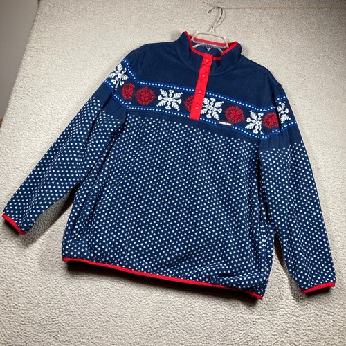 Lands' End Fleece Sweatshirt Damen Plus 1X Blau Fair Isle Taschen Kuschelig Relaxed