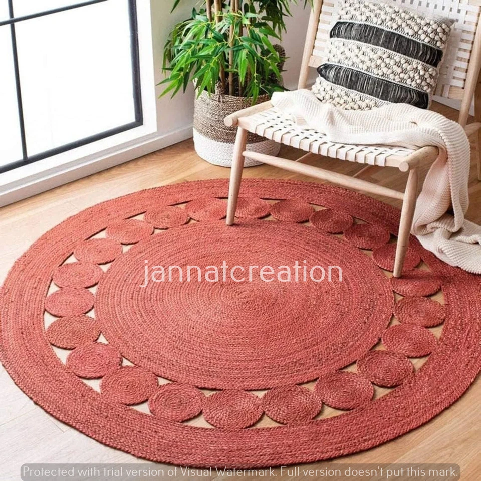 Indian Rug Jute 100% Handmade Round Rug Farmhouse Hand Braided Rustic Look Rugs - Image 3 of 4