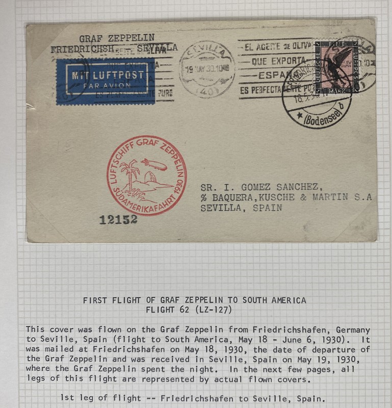 1930 Germany Graf Zeppelin LZ 127 Airmail Postcard Cover to Sevilla Spain