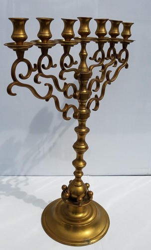 Antique Menorah Polish Brass Rotating Arms 7 Branch 1890s 22" Hanukkah - Picture 4 of 12