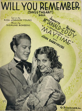 1937 Will You Remember Maytime John Barrymore Antique Sheet Music B4