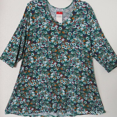 MAGNA tolle Tunika Long Shirt A-Linie Halbarm grün-bunt + Druckdesign 48-50 (4)