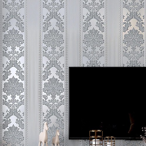 Silver Grey Wallpaper Roll Damask Glitter Embossed Textured Non-Woven`Wall Paper - Picture 5 of 22
