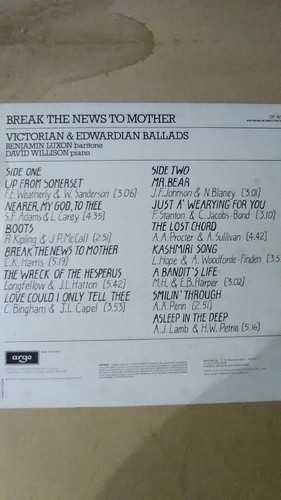 Benjamin Luxon And David Willison - Break The News To Mother 12" Vinyl LP - 1307 - Picture 2 of 2