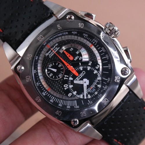 New Watch Seiko SNL035P1 Sportura Kinetic Black Silver Black Orange Watch Men - Picture 2 of 2
