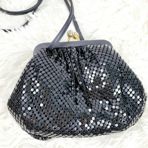 Vintage Whiting Davis Women's Black Metal Mesh Crossbody Evening Bag EVC - Picture 2 of 8