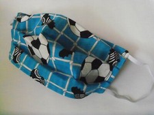 Adult Mask Blue Soccer Triple Layer 100 Cotton with Elastics Made in USA