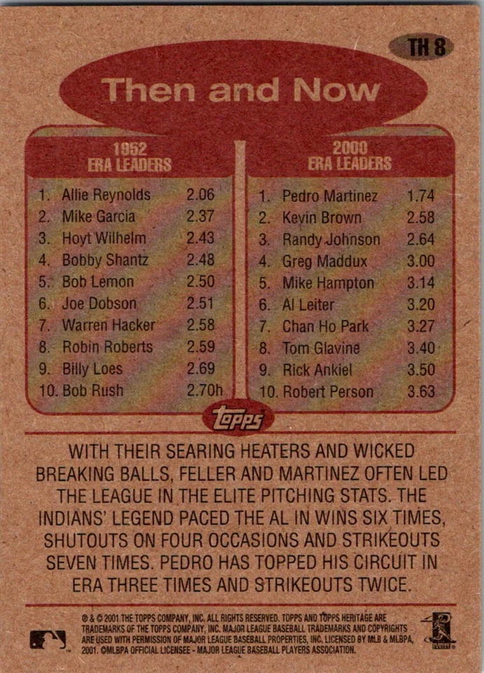 2001 Topps Heritage#TH8Bob Feller / Pedro Martinez - Image 2 of 2