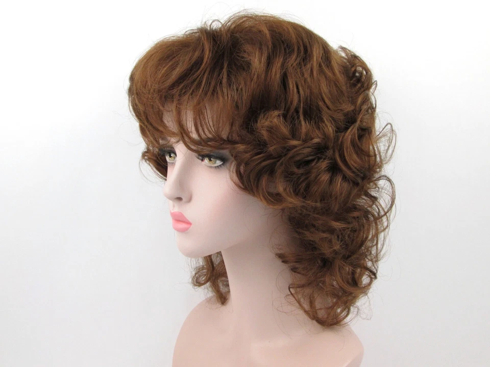 Peruca feminina 80'S comprimento médio ondulada cachos soltos encaracolados com camadas frontais lisa - Imagem 4 de 4