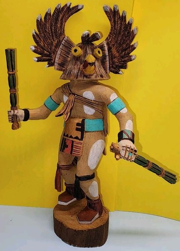 Kachina Eule Indianer Schnitzerei Harold Tewa JR ? Original Hopi Polacca AZ